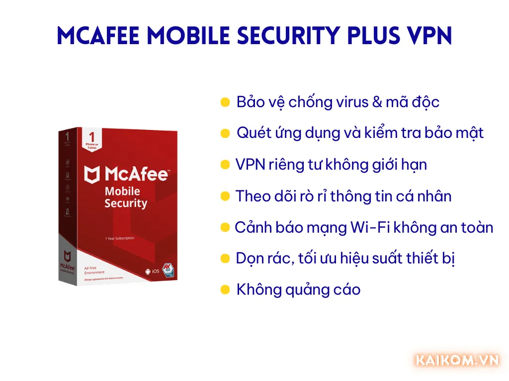 Tính năng của McAfee Mobile Security Plus VPN