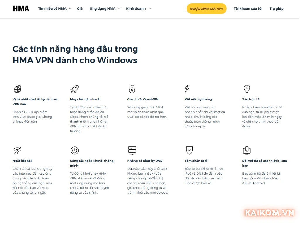 Các Tính Năng Nổi Bật của HMA VPN