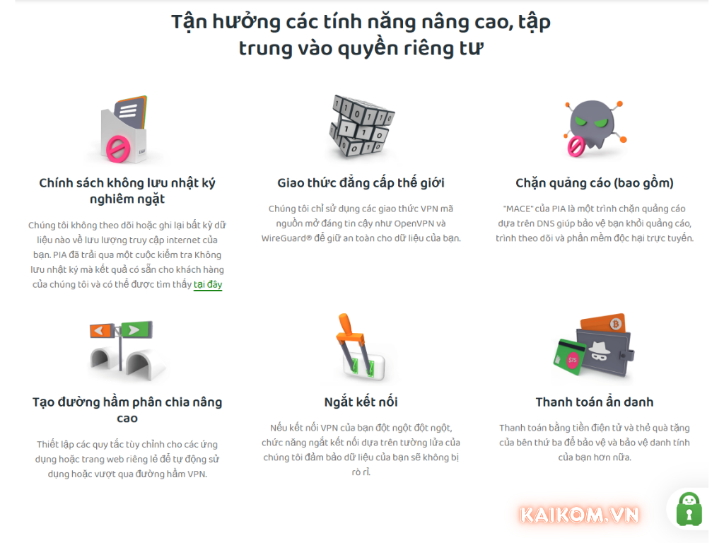 Các tính năng nổi bật của PiaVPN