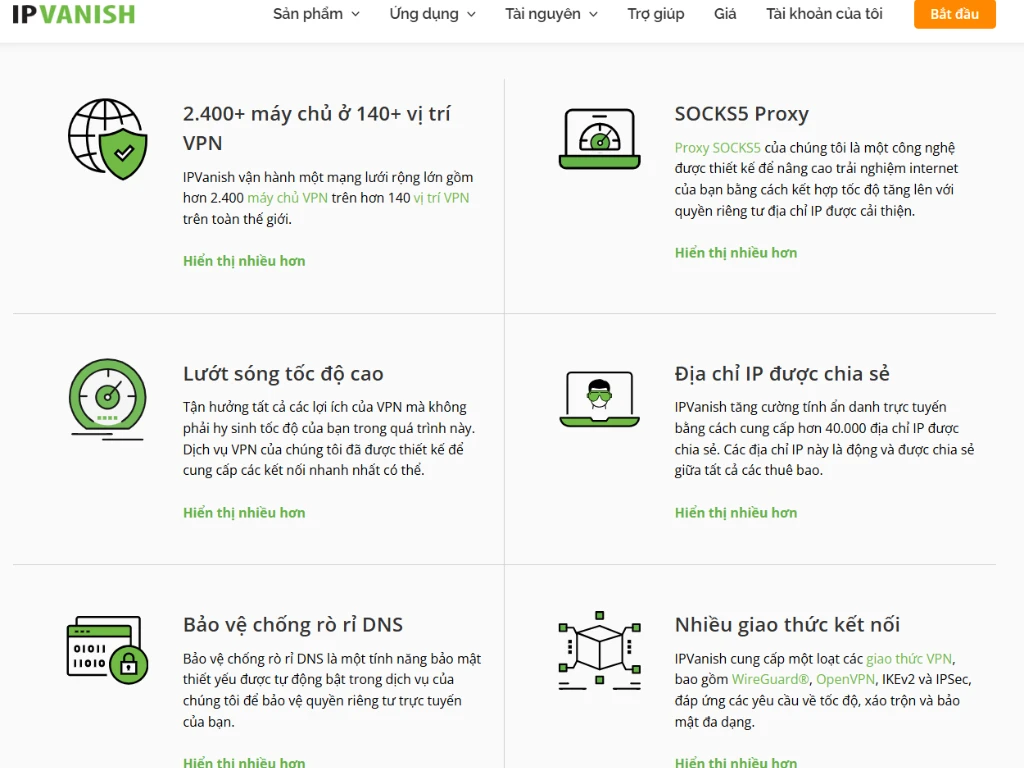 Các tính năng của tài khoản IPVanish VPN