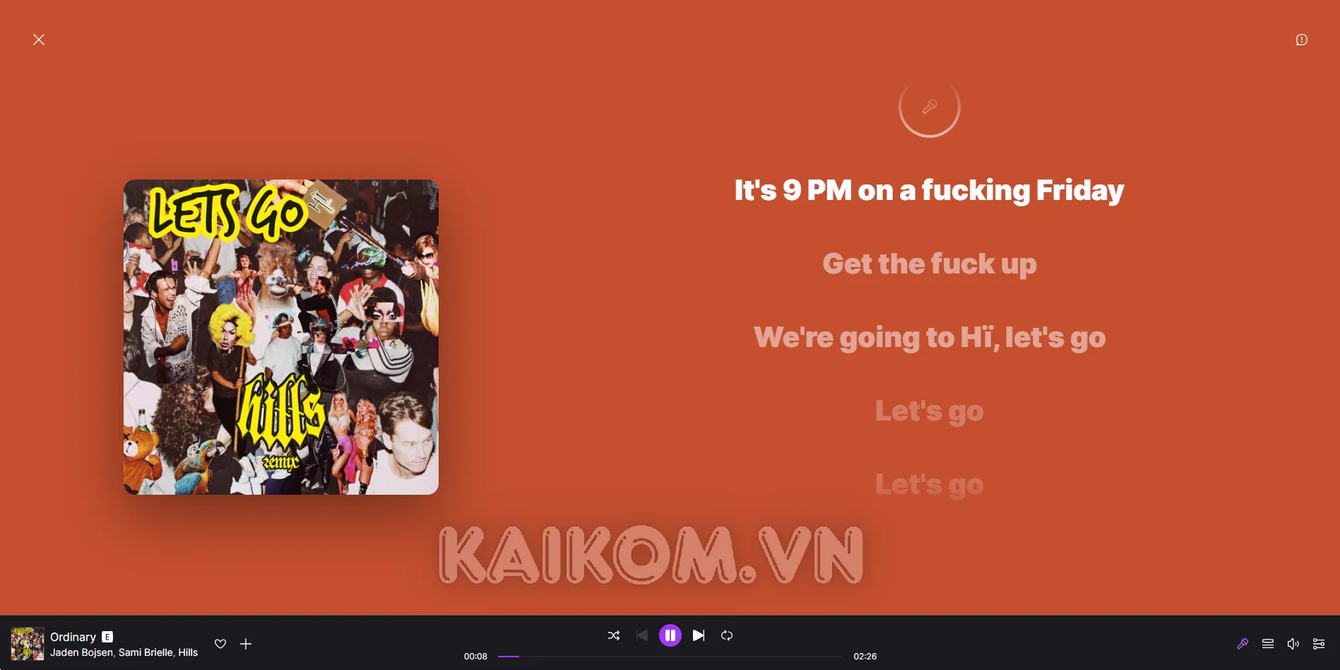 Tính năng hiển thị lời bài hát khi nghe nhạc