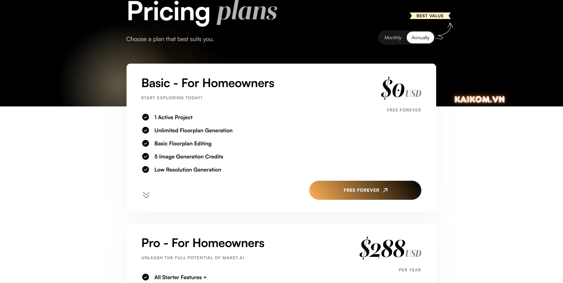 Giá bán của phần mềm Maket AI