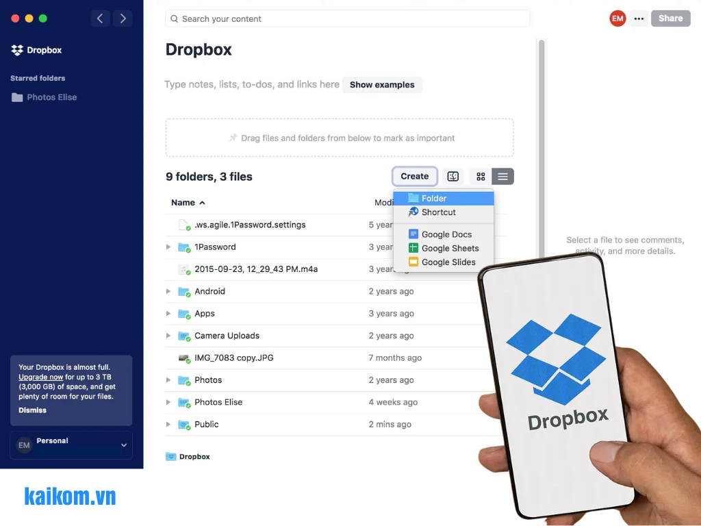 Lợi ích khi sử dụng nâng cấp bộ nhớ Dropbox