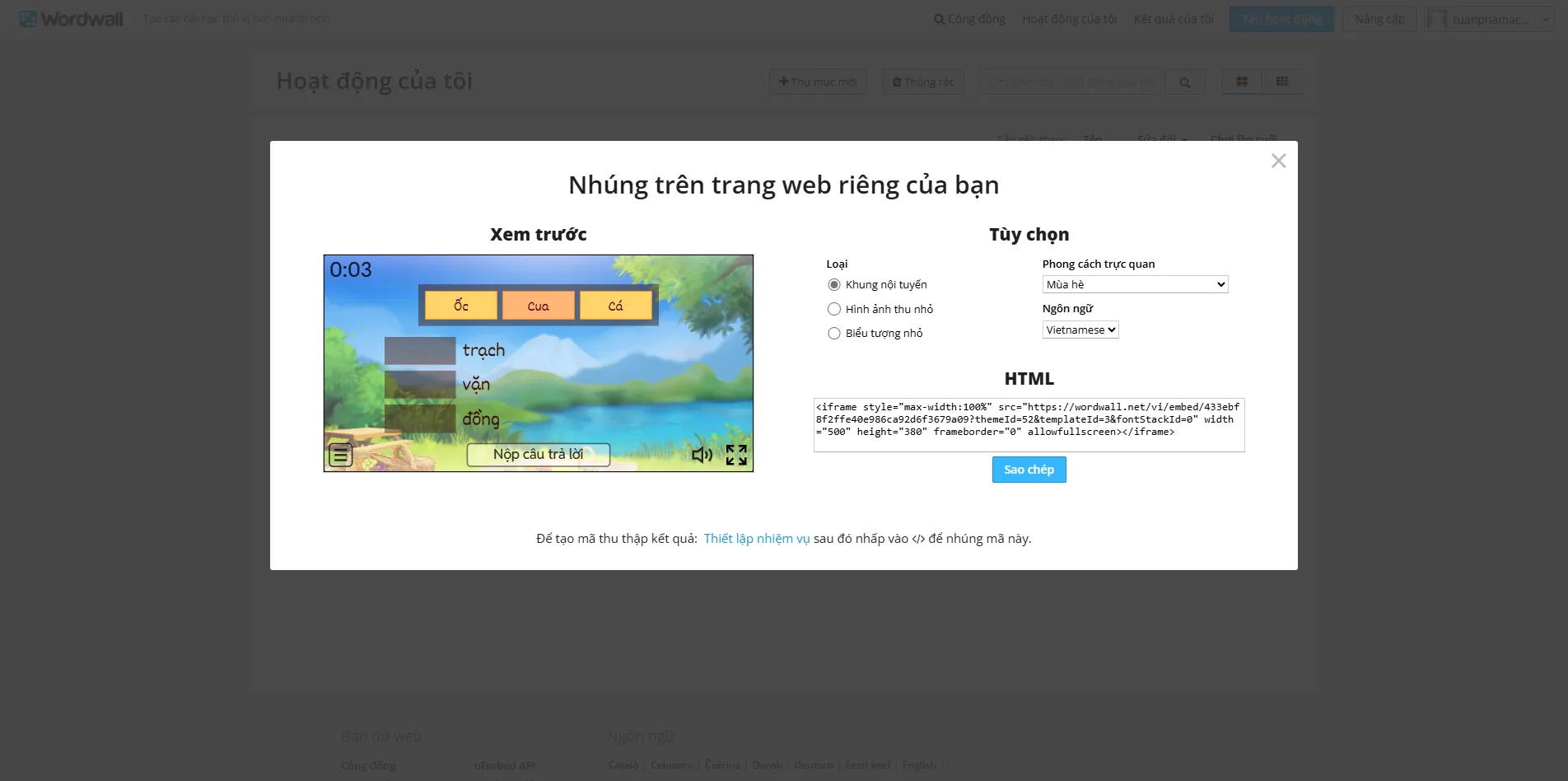 Nhúng bài tập lên trang web
