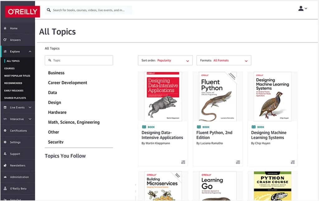 Những tính năng của tài khoản O’Reilly Learning
