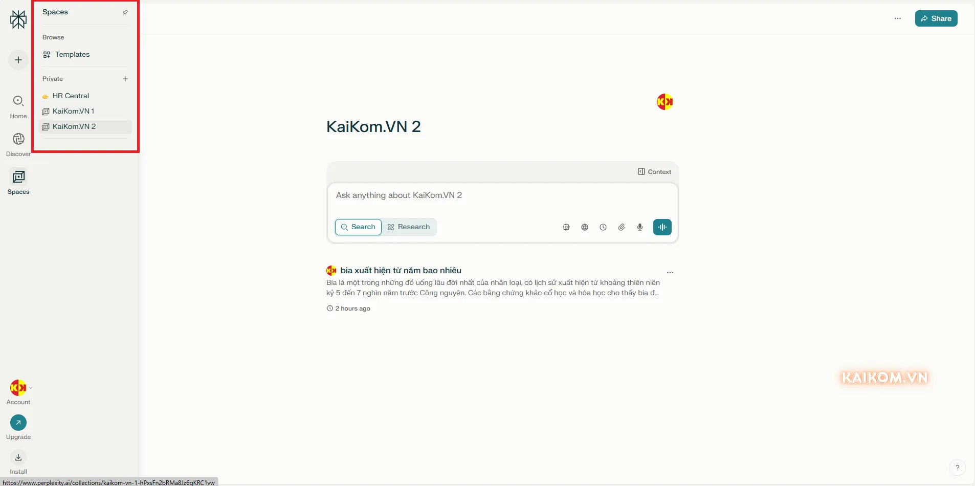 Perplexity AI Pro cũng cho phép bạn tạo không giới hạn không gian làm việc