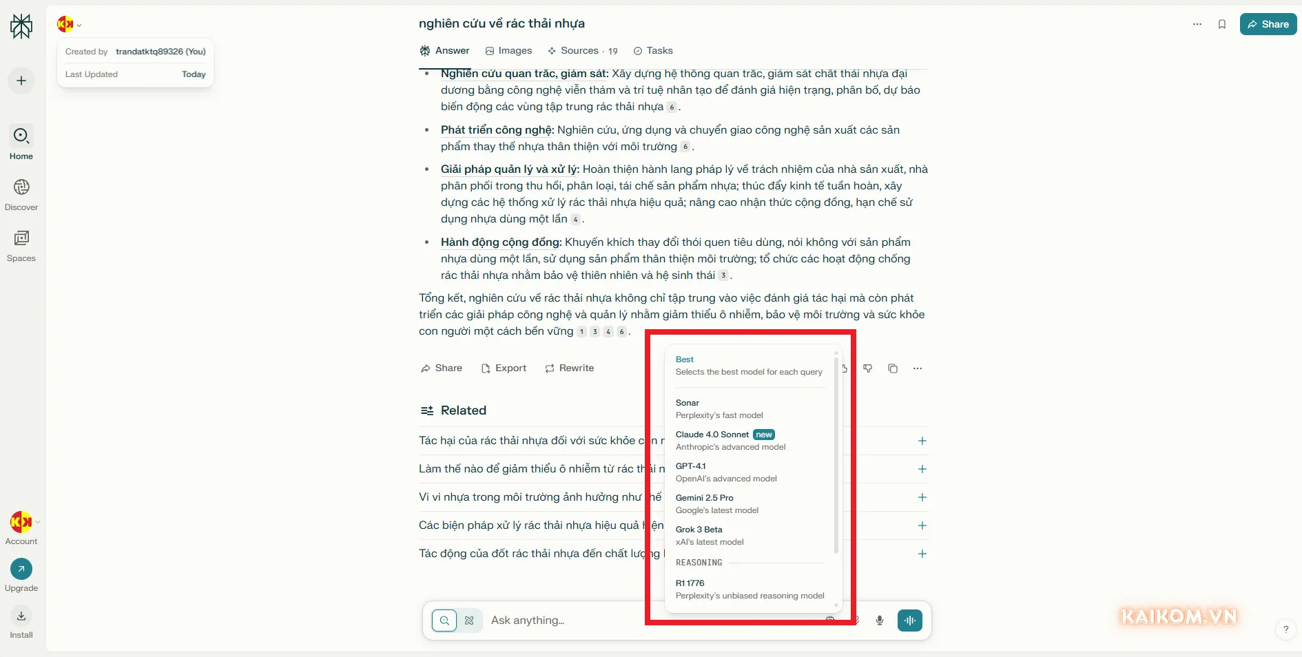 Perplexity AI Pro có các mô hình AI hiện đại