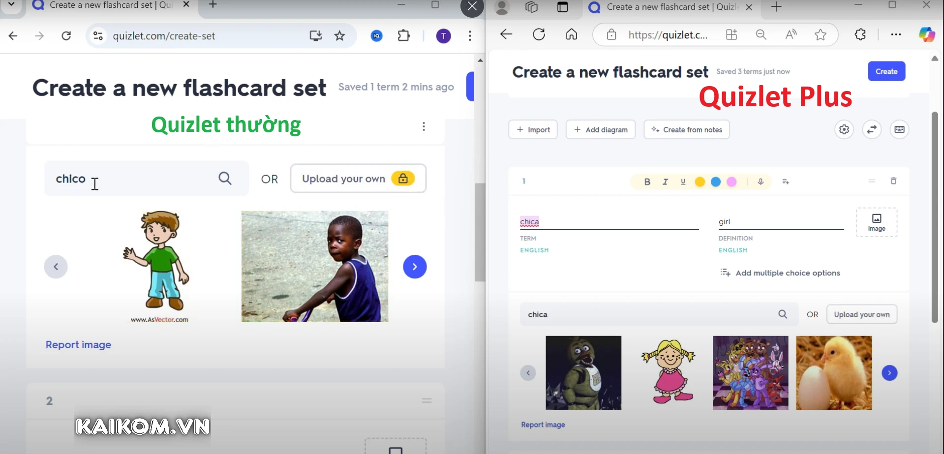 So sánh giữa tài khoản Quizlet miễn phí và Quizlet Plus