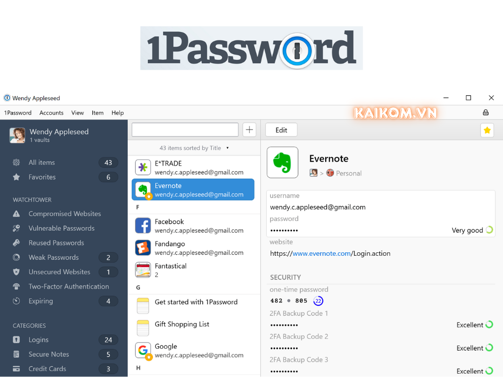 Tài khoản 1password có nhiều tính năng nổi bật