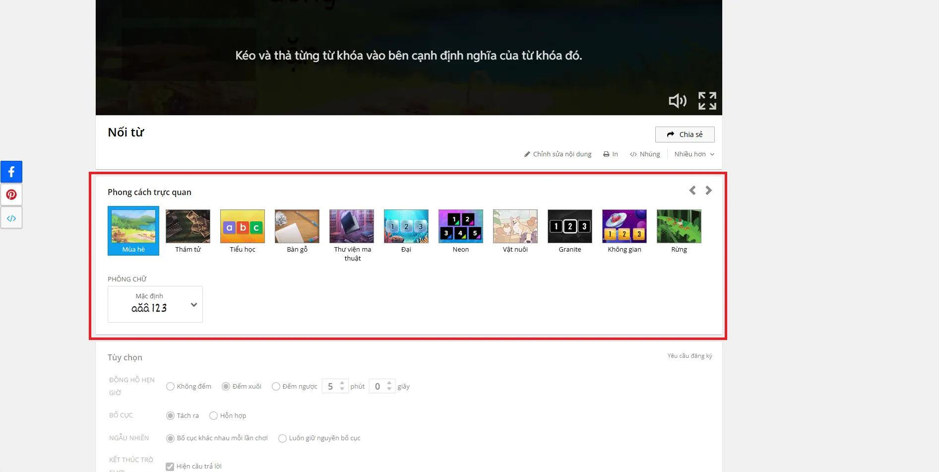 Tùy chỉnh phong cách và phông chữ của bài giảng Wordwall