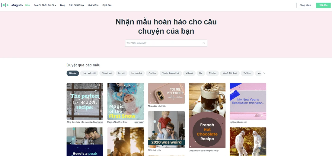 Tài khoản Magisto Pro lựa chọn nhiều mẫu khác nhau