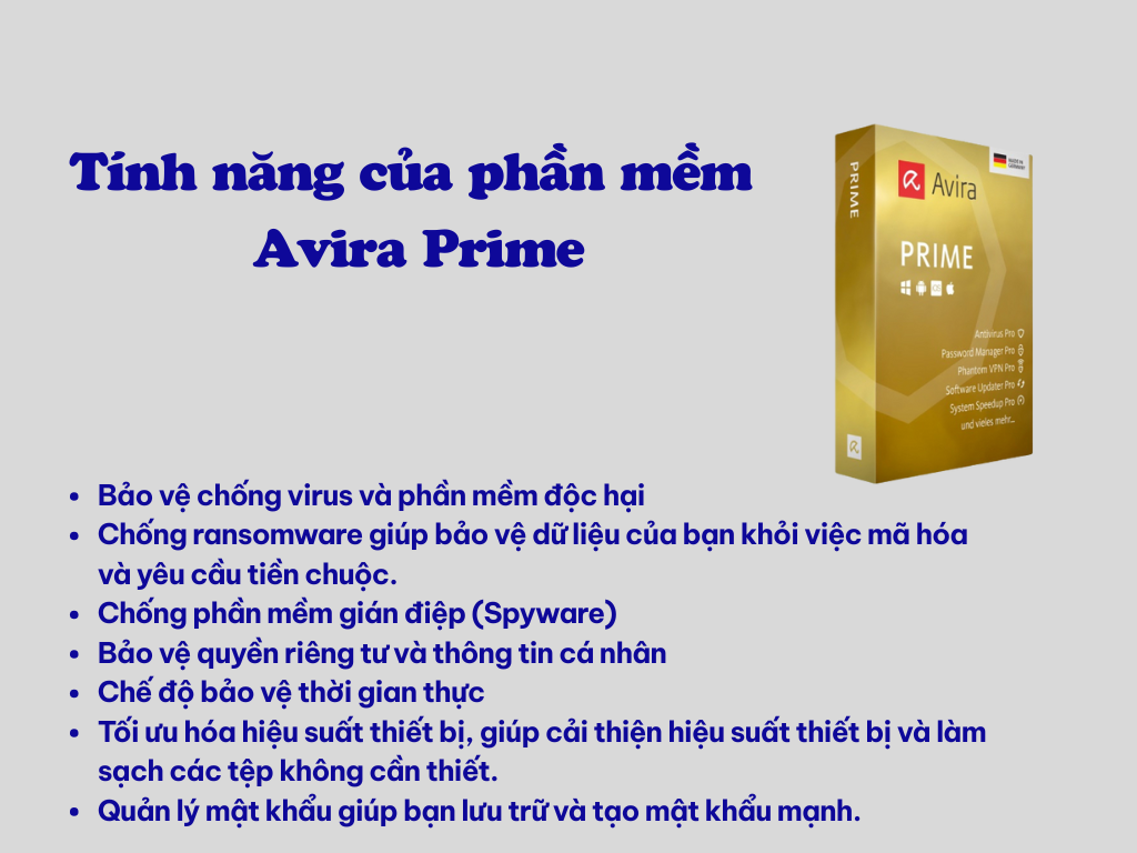 Tính năng của phần mềm Avira Prime