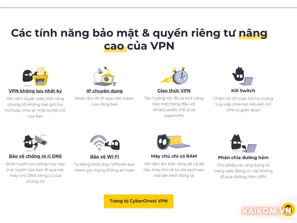Tính năng bảo mật & quyền riêng tư nâng cao của CyberGhost VPN