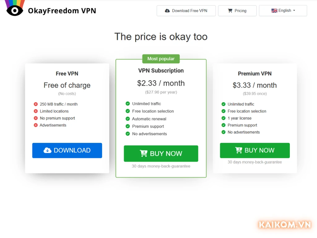 Hướng dẫn mua tài khoản OkayFreedom VPN tại KaiKom
