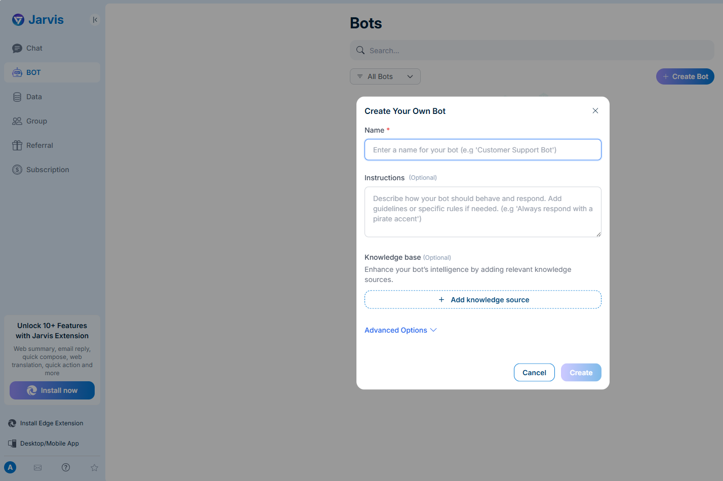 Tạo bot với Jarvit AI