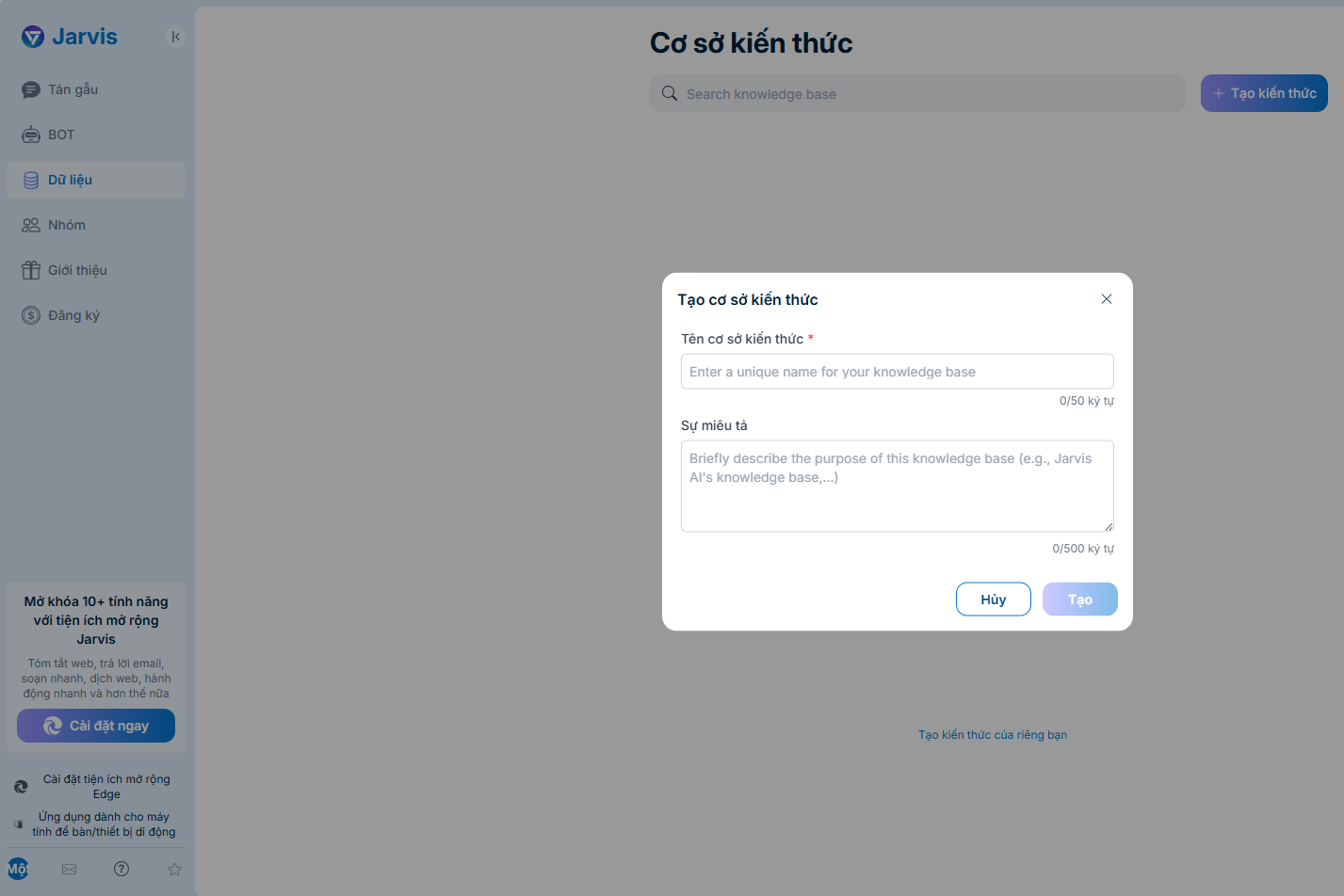 Tạo cơ sở dữ liệu kiến thức với Jarvis AI
