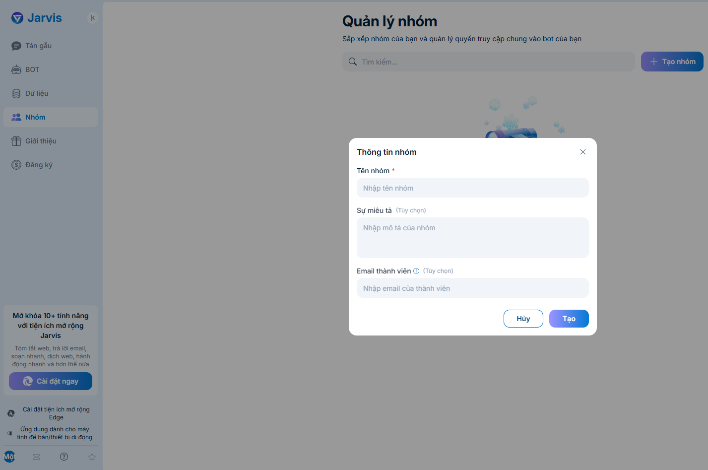 Tạo nhóm với Jarvis AI