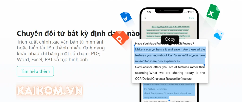 CamScanner chuyển đổi bất kỳ định dạng nào