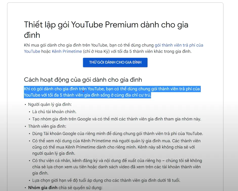 Thiết lập gói Youtube Premium dành cho gia đình