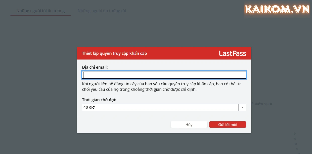 LastPass Premium cho phép bạn cấp quyền truy cập khẩn cấp