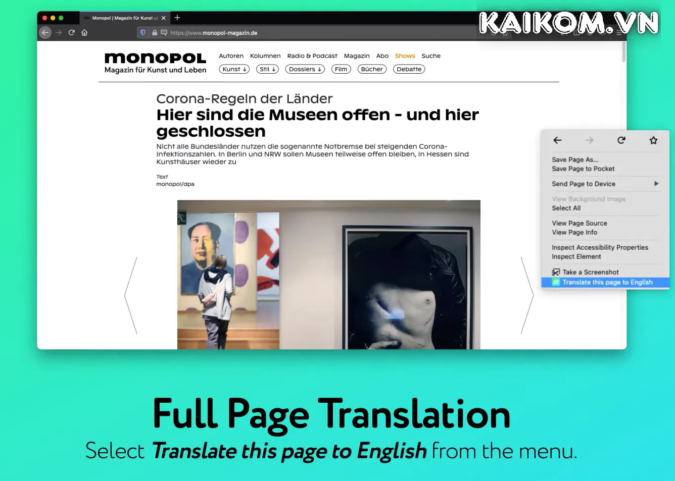 Mate Translate cho phép dịch văn bản trên website