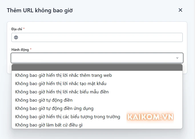 Ngoài ra, có thể thêm URL trang web ngăn LastPass thực hiện các hành động cụ thể