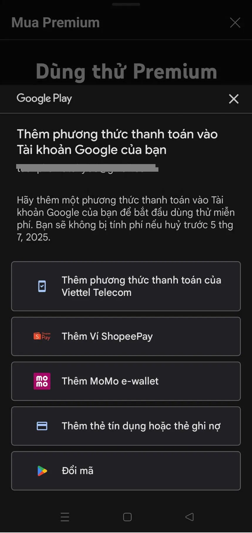Bước 6 hd đăng ký Youtube Premium Việt Nam điện thoại
