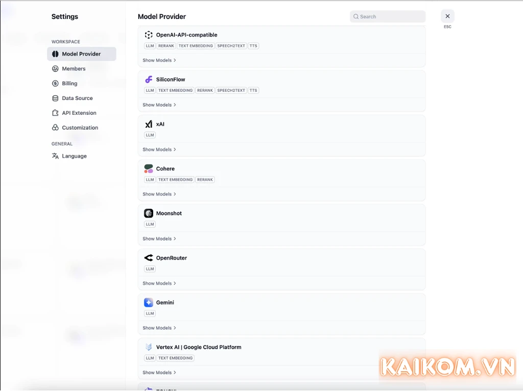 Dify AI đa dạng mô hình LLM