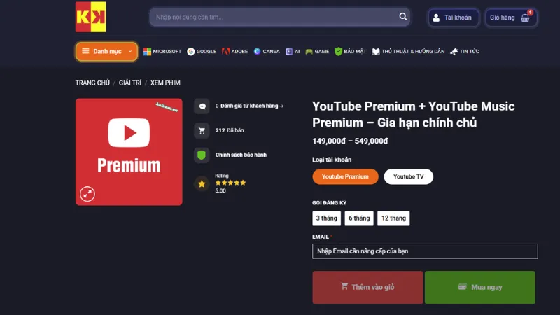 Cách mua YouTube Premium chính chủ giá rẻ tại Kaikom.vn