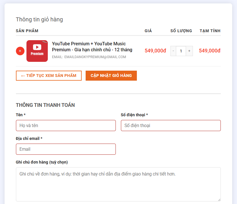 Thêm vào giỏ hàng và thanh toán