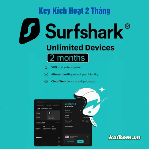 Key kích hoạt Surfshark VPN Stater 2 tháng không giới hạn thiết bị