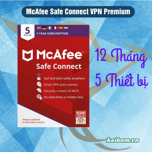 McAfee Safe Connect VPN Premium 5 Thiết bị 1 Năm McAfee – Mã kích hoạt